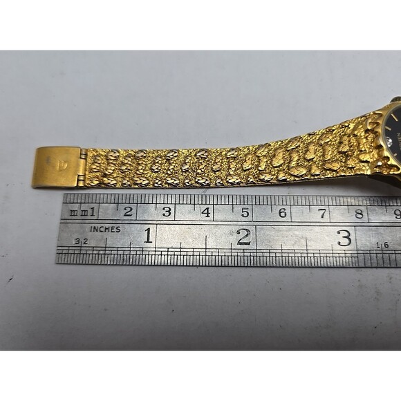 Vintage Gruen Diamond Gold Nugget Black Dial Womens Quartz Watch New Battery - Picture 9 of 10